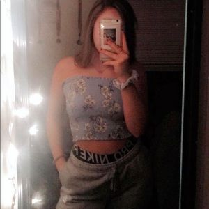 rue21 blue floral rushed tube top